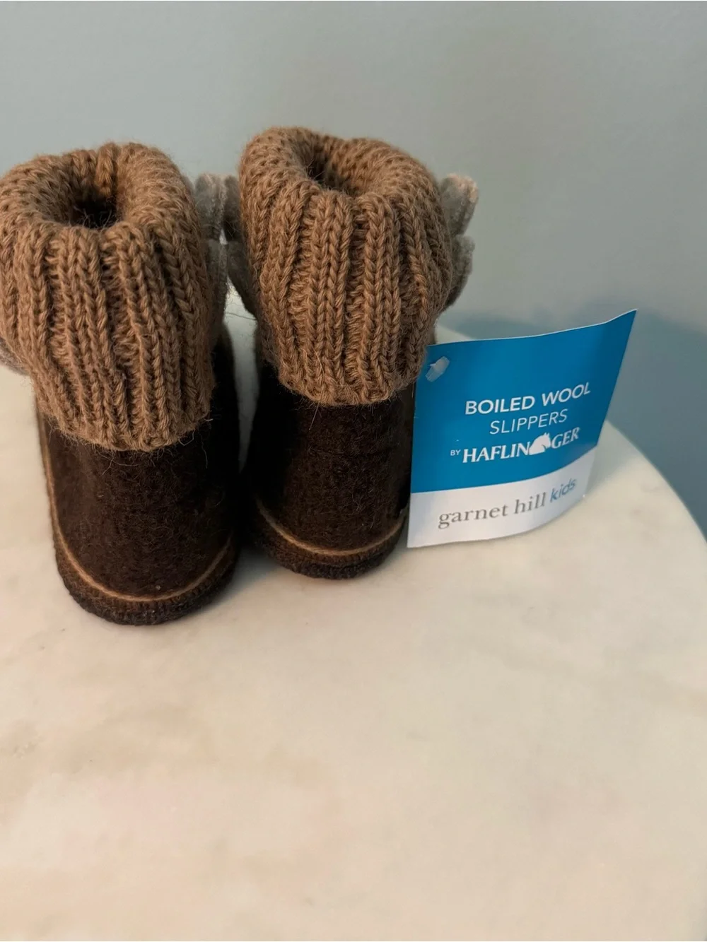 Garnet Hill Brown & Cream Moose Kids Slipper Boots boiled wool size 10 haflinger